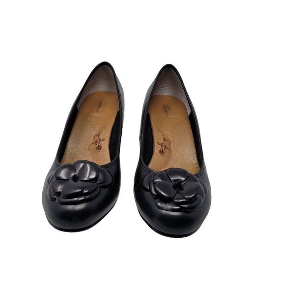 Ross Hommerson Black Leather Pumps 11W Slip On 3D Flower Heels Grannycore - Picture 5 of 11